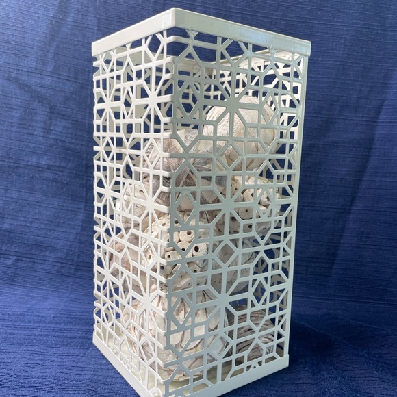 White Metal Candle 10” Tall CutOut Geometric Candle Holder / Centerpiece - Picture 5 of 9